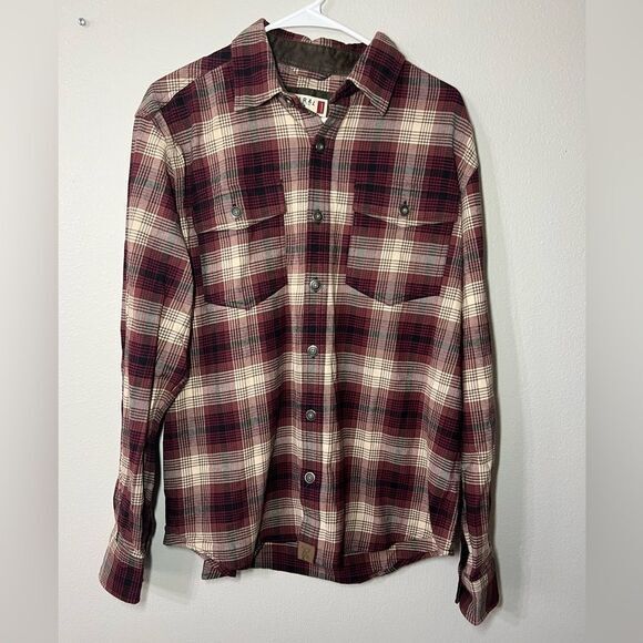 Rural Cloth Foreman Stretch Burgundy‎ Plaid Flannel Men's Large - Picture 1 of 8
